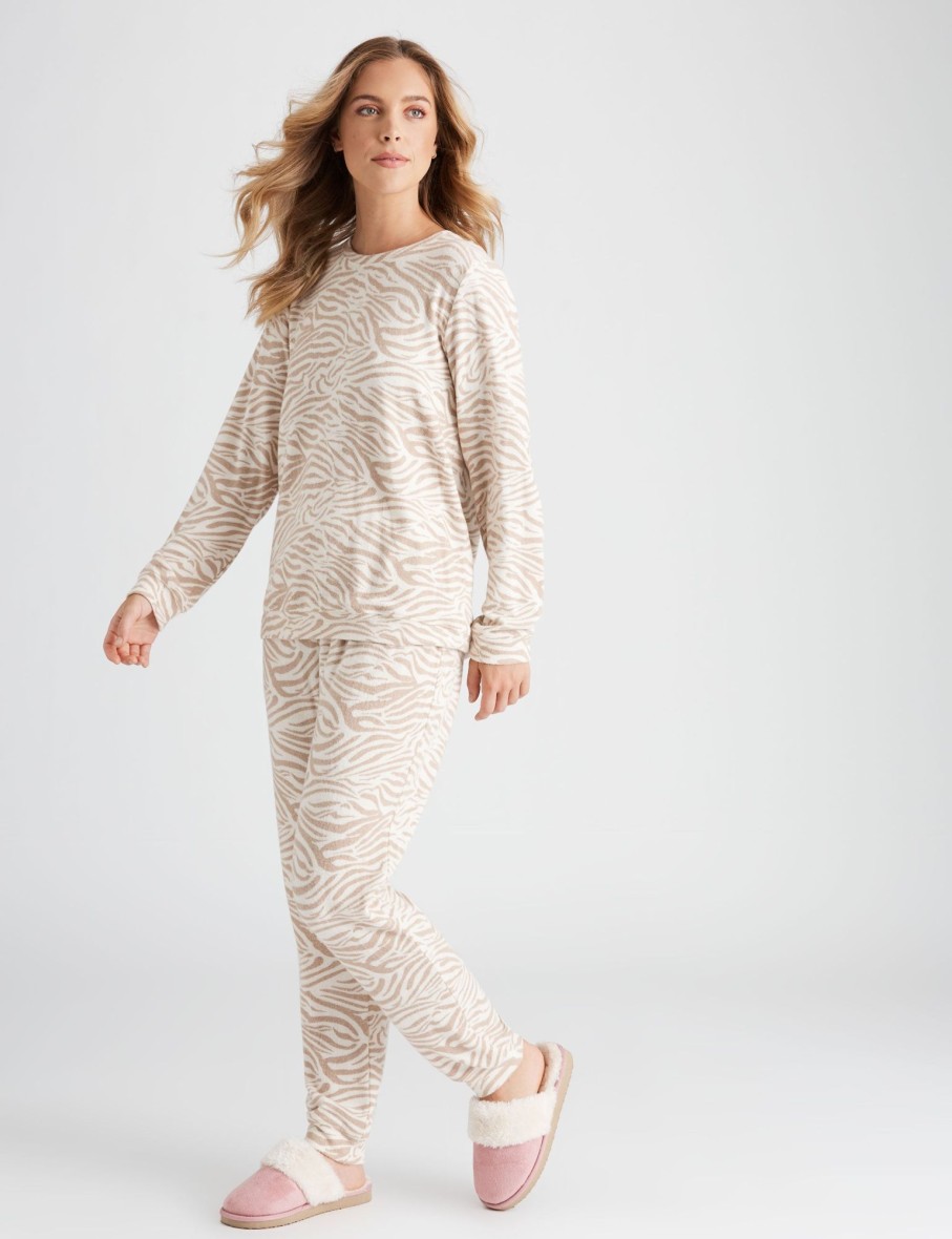 Sleepwear Rockmans | Rockmans Long Sleeve Cosy Animal Print Sleep Top