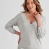 Knitwear Rockmans | Rockmans 3/4 Sleeve Stud Neck Knitwear Top