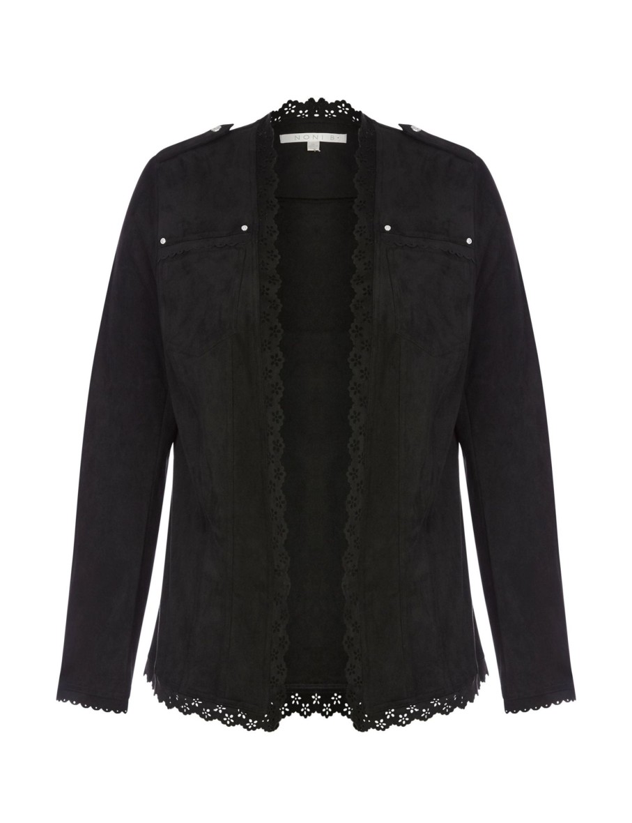 Outerwear NoniB | Noni B Long Sleeve Suedette Lace Trim Jacket