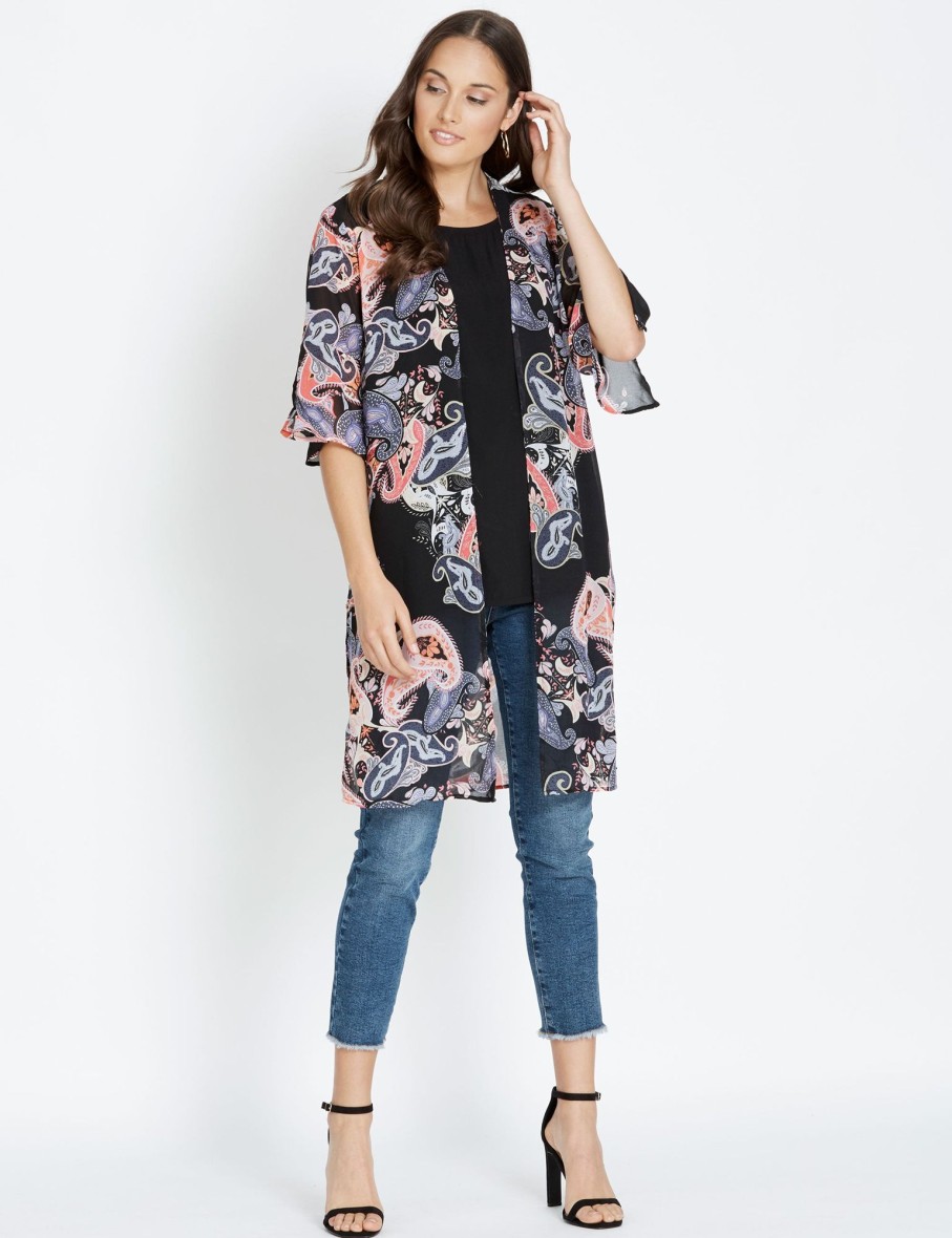 Outerwear Katies | Katies Neck Panel Kimono