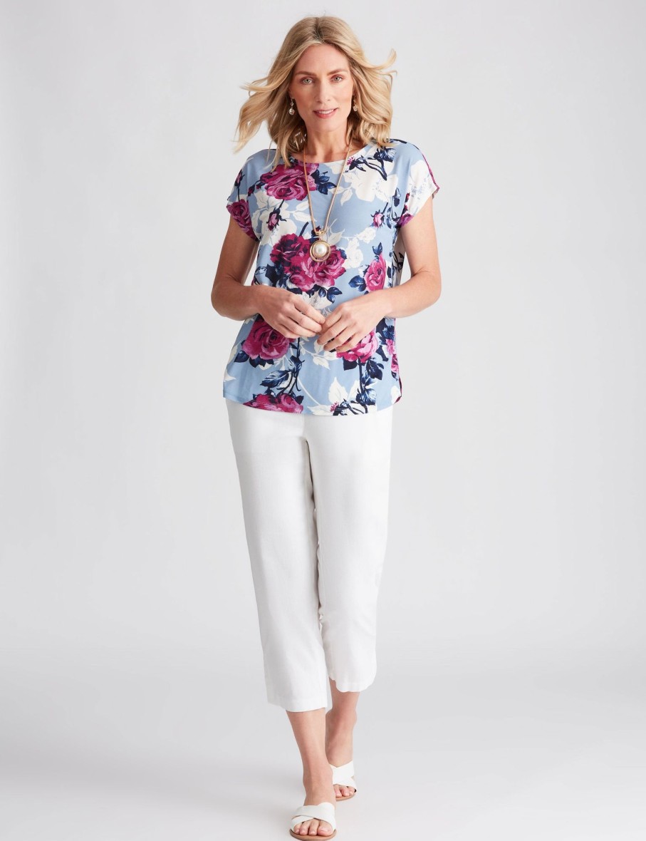 Tops NoniB | Noni B Short Sleeve Floral Knitwear Top