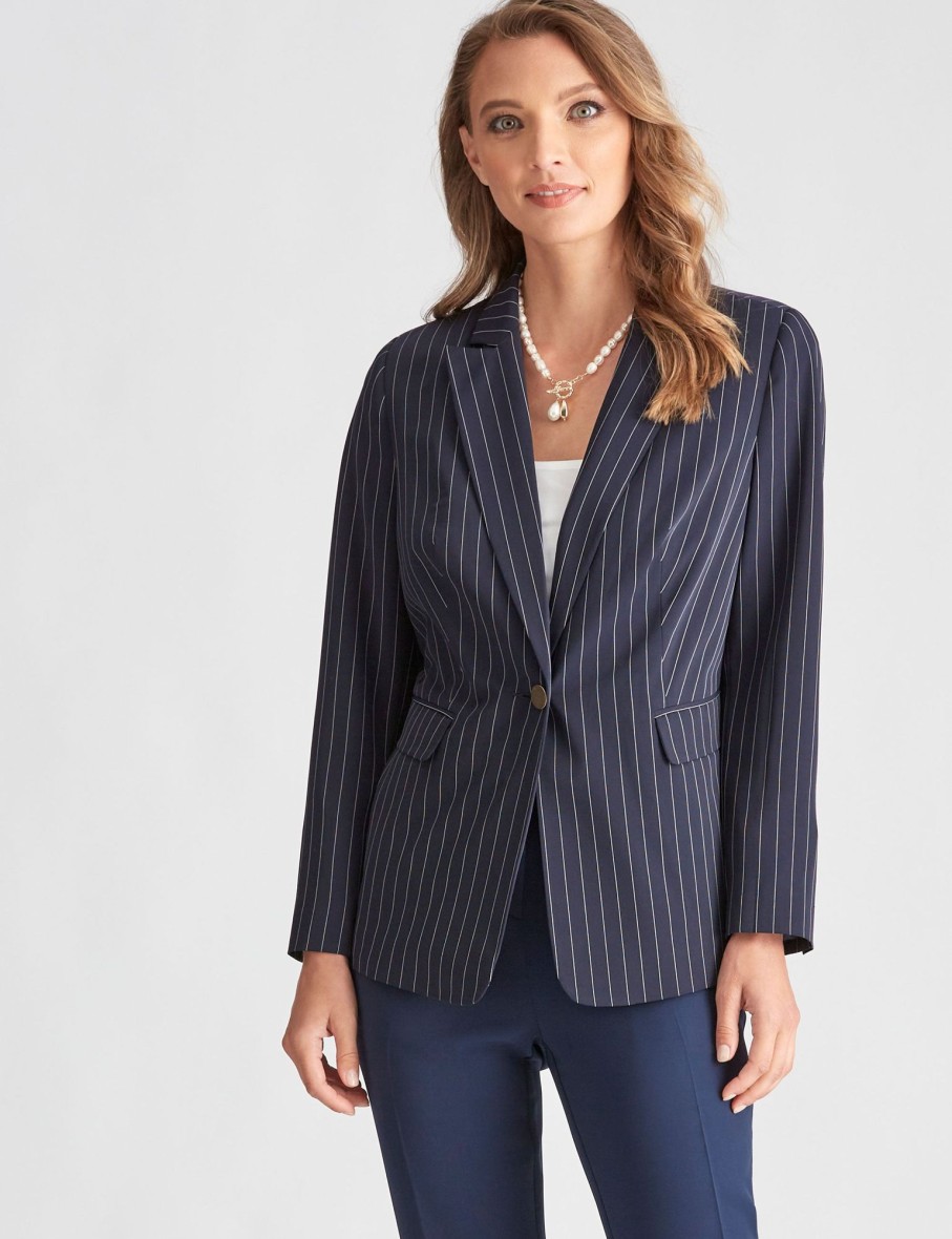 Outerwear LizJordan | Liz Jordan Single Breast Pinstripe Jacket