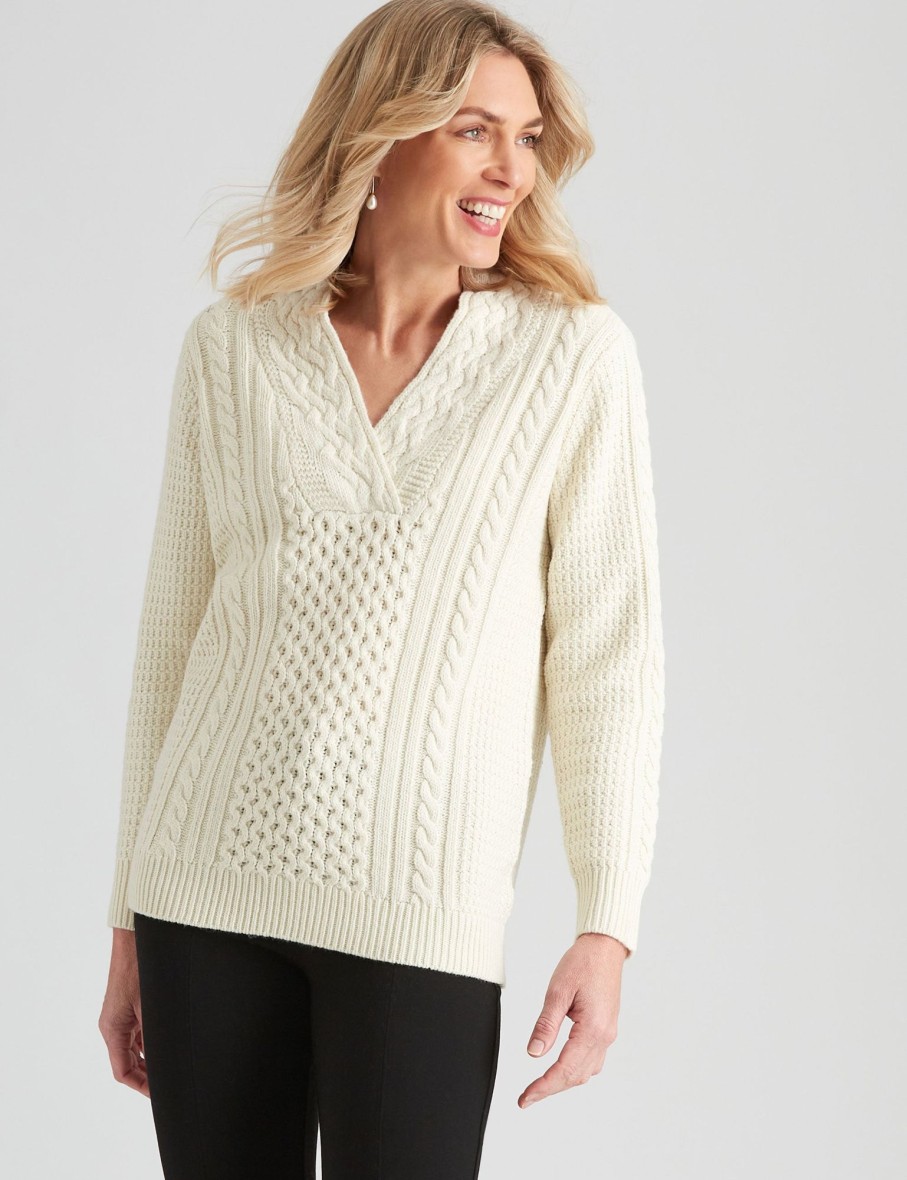 Knitwear NoniB | Noni B V-Neck Cable Jumper