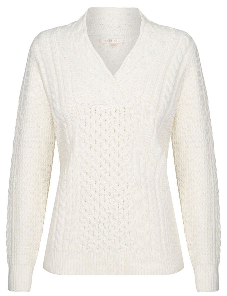 Knitwear NoniB | Noni B V-Neck Cable Jumper