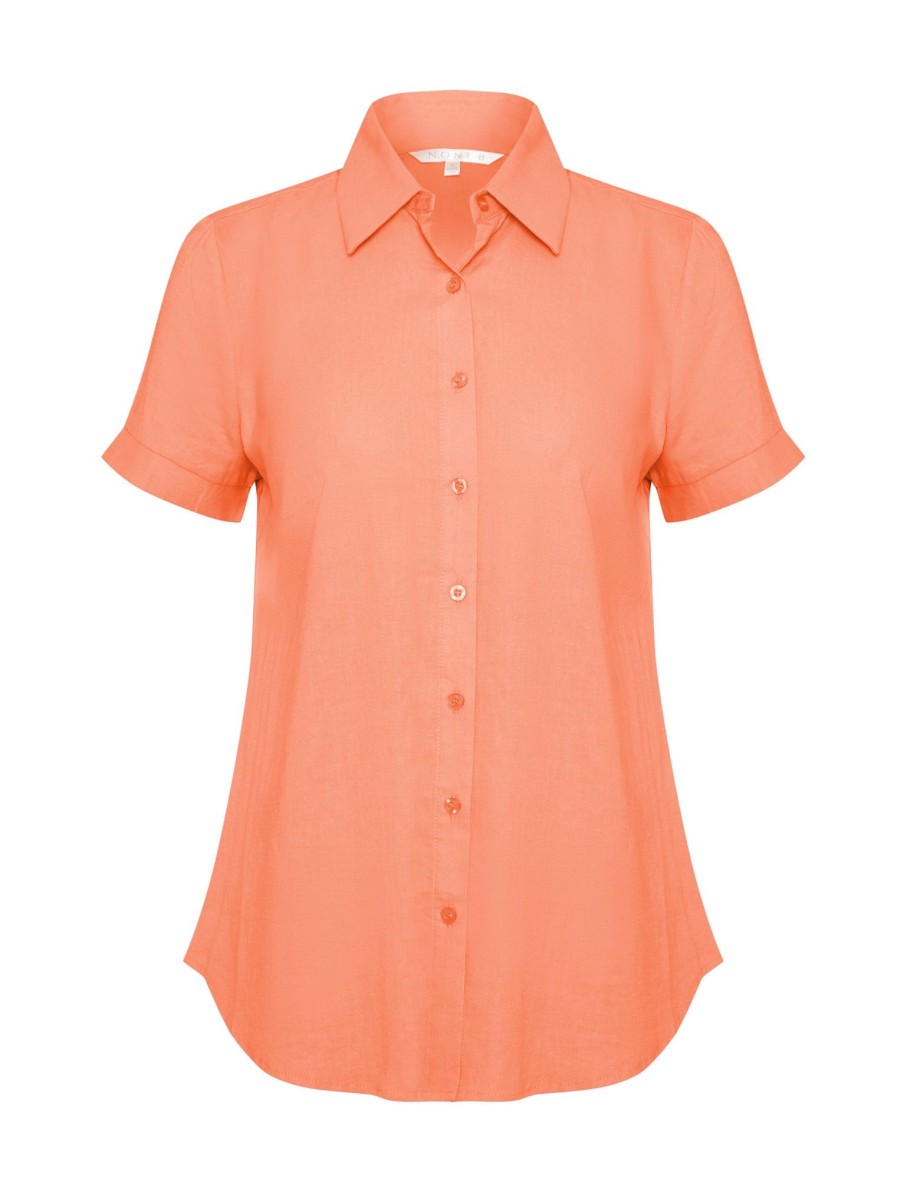 Tops NoniB | Noni B Short Sleeve Plain Linen Shirt