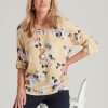 Tops NoniB | Noni B Keyhole Neck Print Linen Top