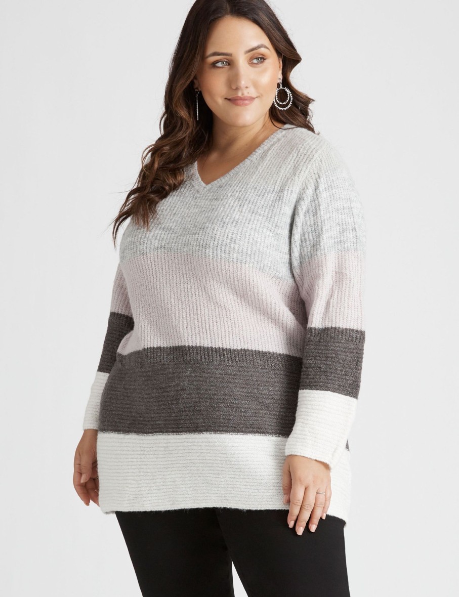 Knitwear Beme | Beme Long Sleeve Colour Block Jumper