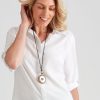 Tops NoniB | Noni B 3/4 Sleeve Plain Linen Shirt