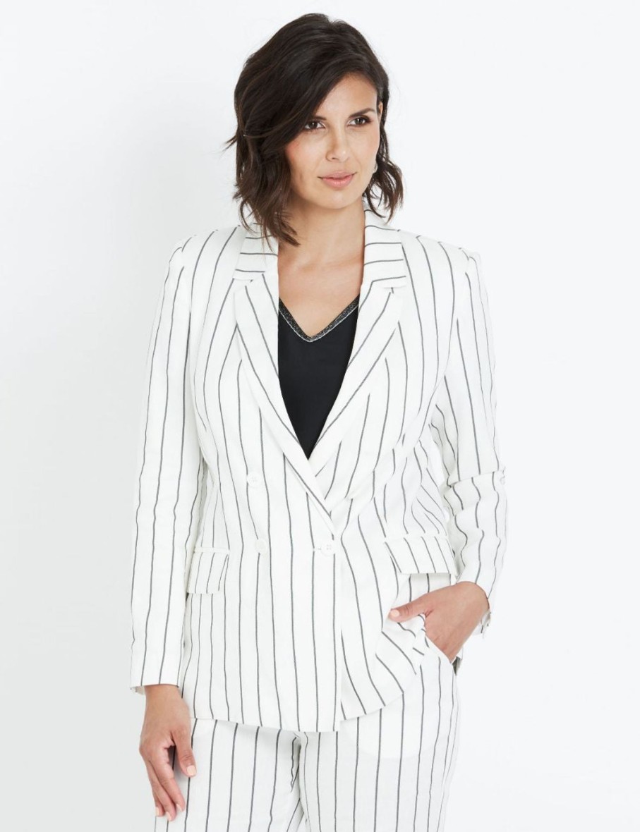 Outerwear LizJordan | Liz Jordan Long Sleeve Pinstripe Jacket