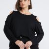 Knitwear Beme | Beme 3/4 Sleeve Cold Shoulder Stud Jumper