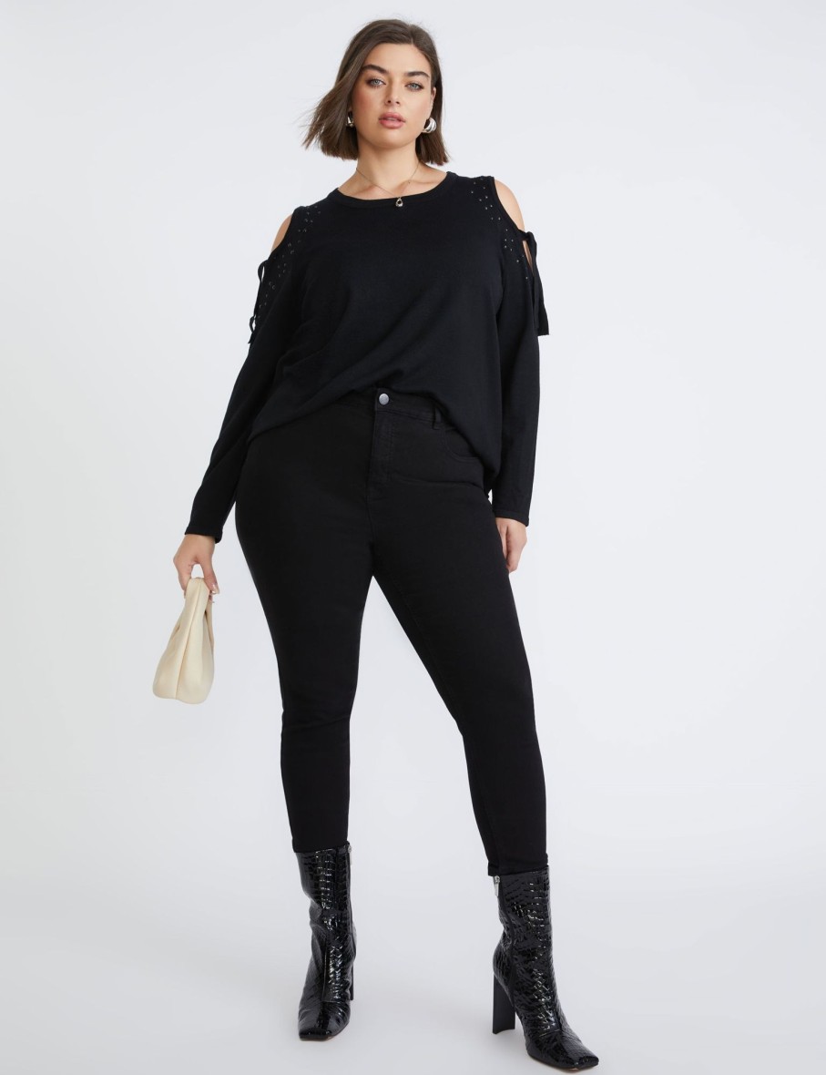 Knitwear Beme | Beme 3/4 Sleeve Cold Shoulder Stud Jumper