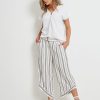 Bottoms Rockmans | Rockmans Crop Woven Stripe Belted Pants