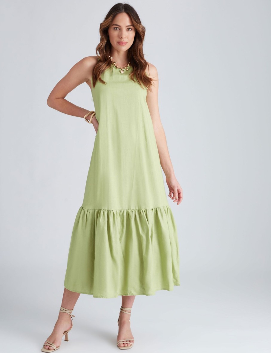 Dresses Katies | Katies Linen Cut Away Neck Midi Dress