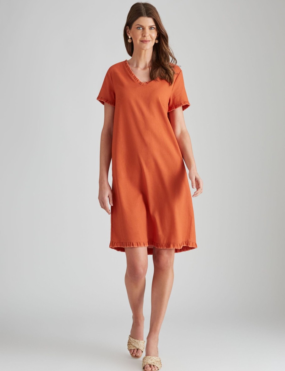 Dresses WLane | W.Lane Frill Trim Linen Shift Dress