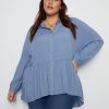 Tops Beme | Beme Long Sleeve Woven Gathered Waist Shirt