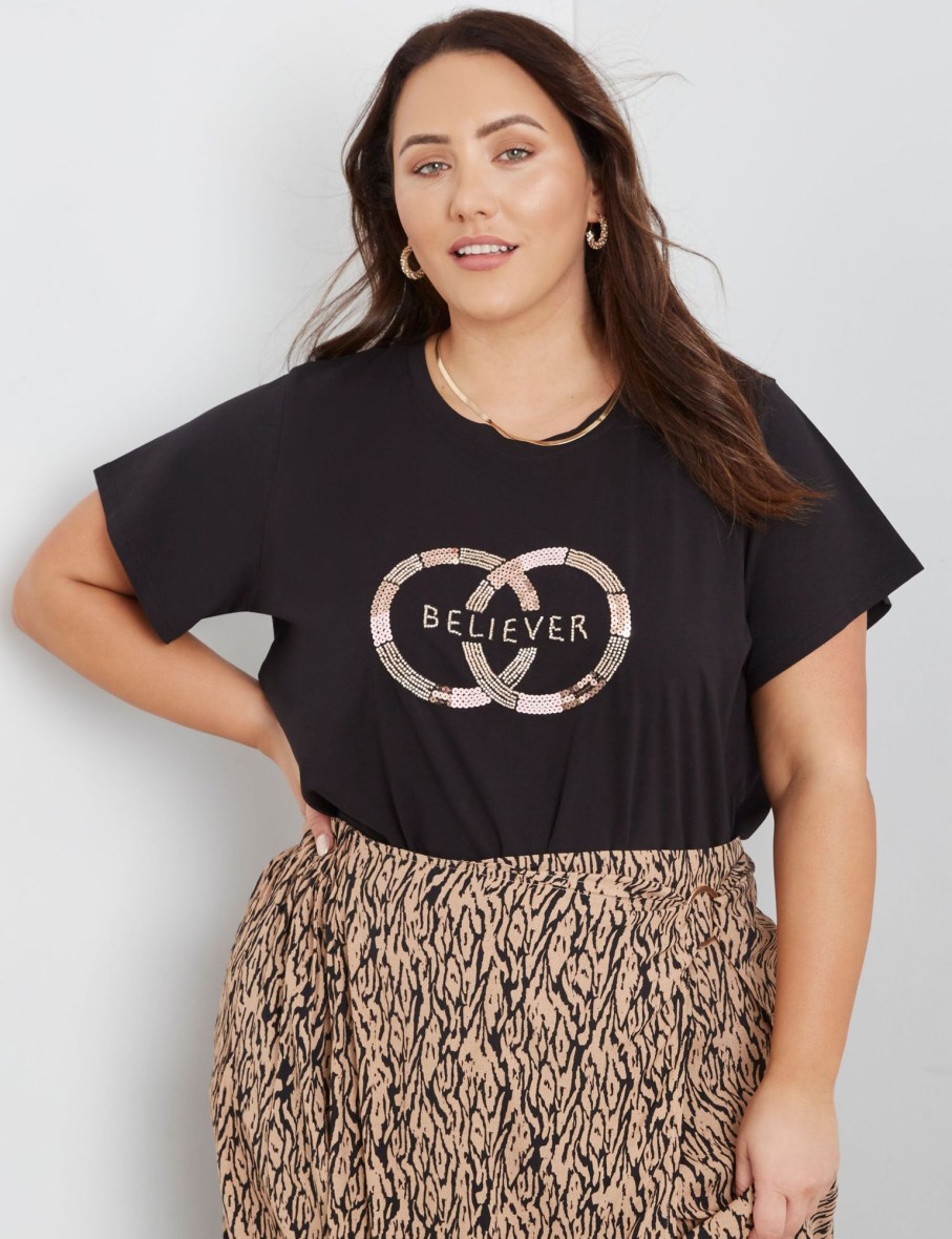 Tops Beme | Beme Short Sleeve Placement Tee