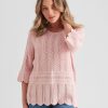 Knitwear Rockmans | Rockmans Elbow Sleeve Pretty Stitch Knit Top