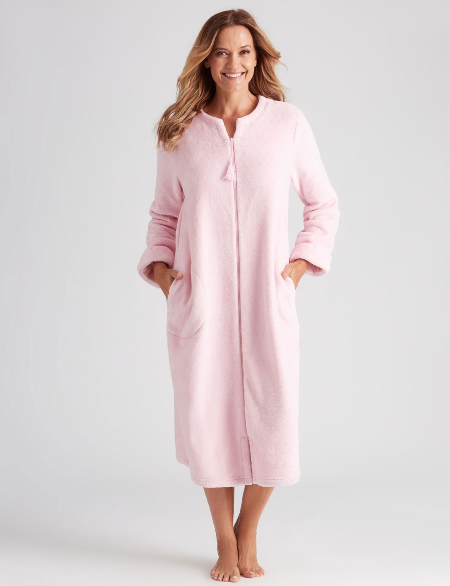 Sleepwear Millers | Millers Zip Front Embossed Coral Fleecy Bed Jacket