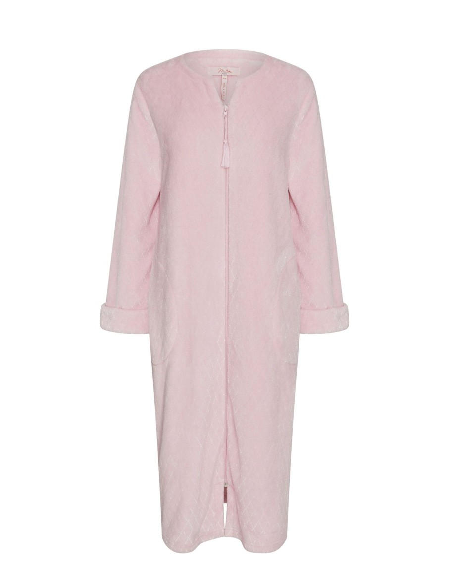 Sleepwear Millers | Millers Zip Front Embossed Coral Fleecy Bed Jacket