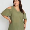 Tops Beme | Beme Short Sleeve Cold Shoulder Woven Top