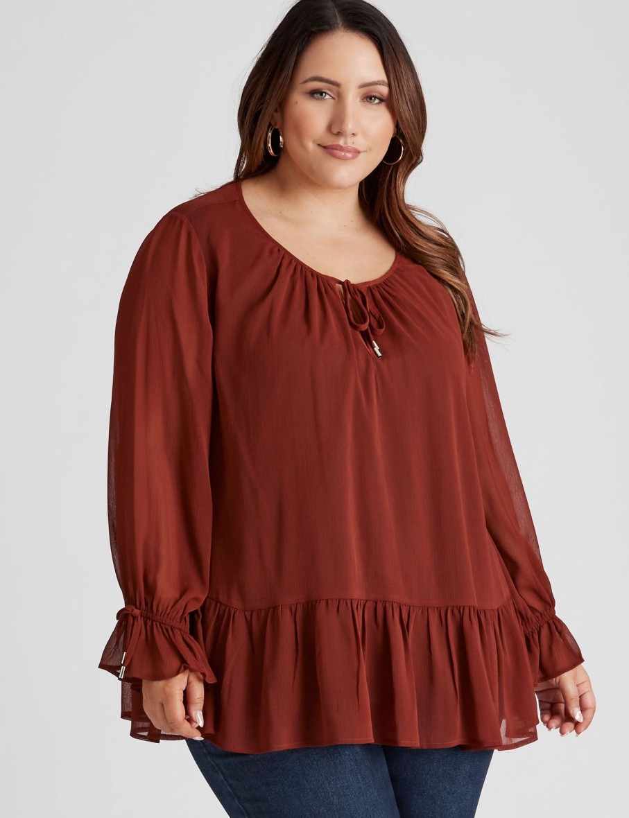 Tops Beme | Beme Tie Front Tie Sleeve Top