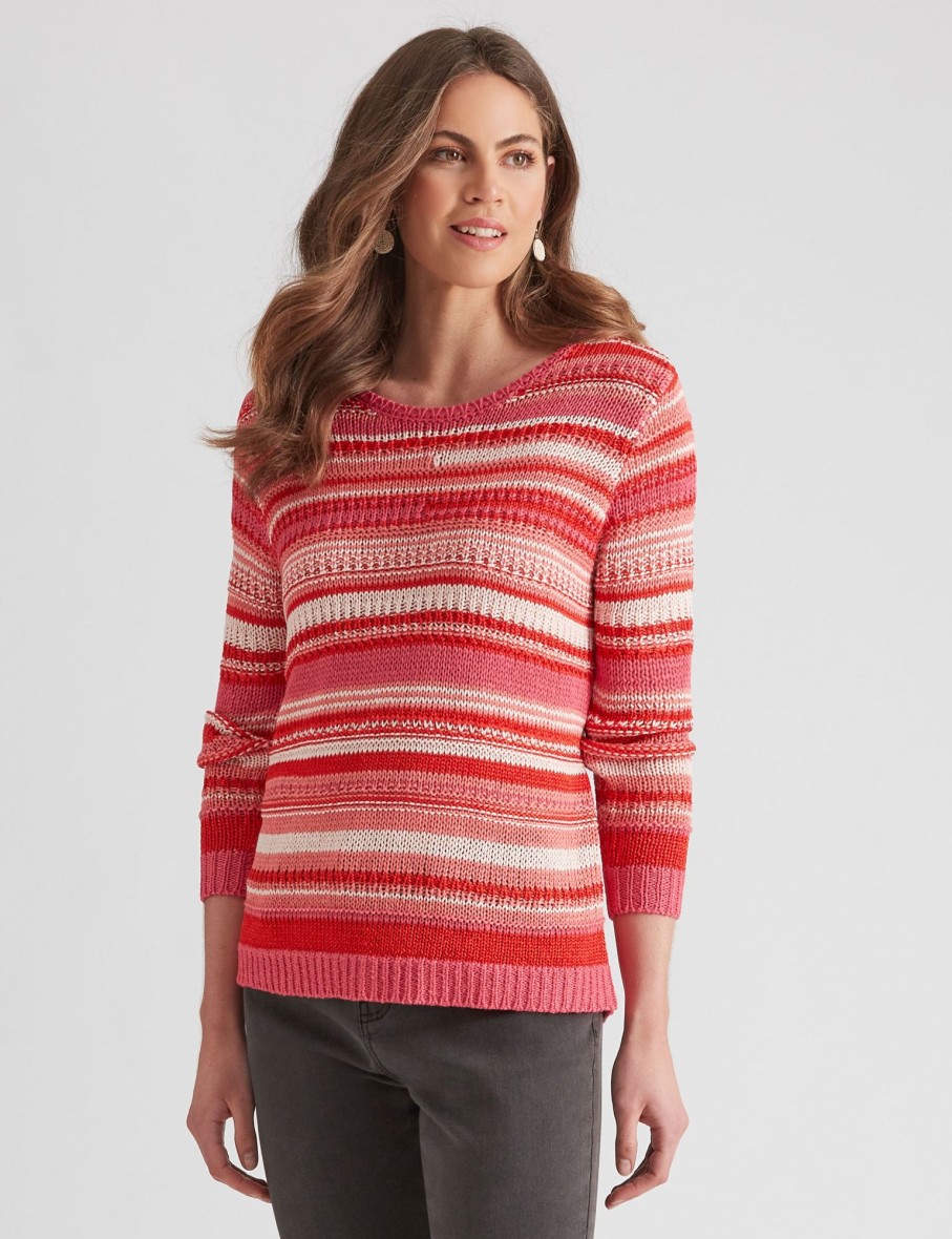 Knitwear WLane | W.Lane Button Detail Striped Pullover Top