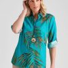 Tops NoniB | Noni B 3/4 Sleeve Print Linen Shirt