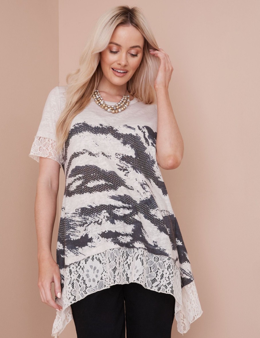 Tops NoniB | Lace Hem Zebra Print Top