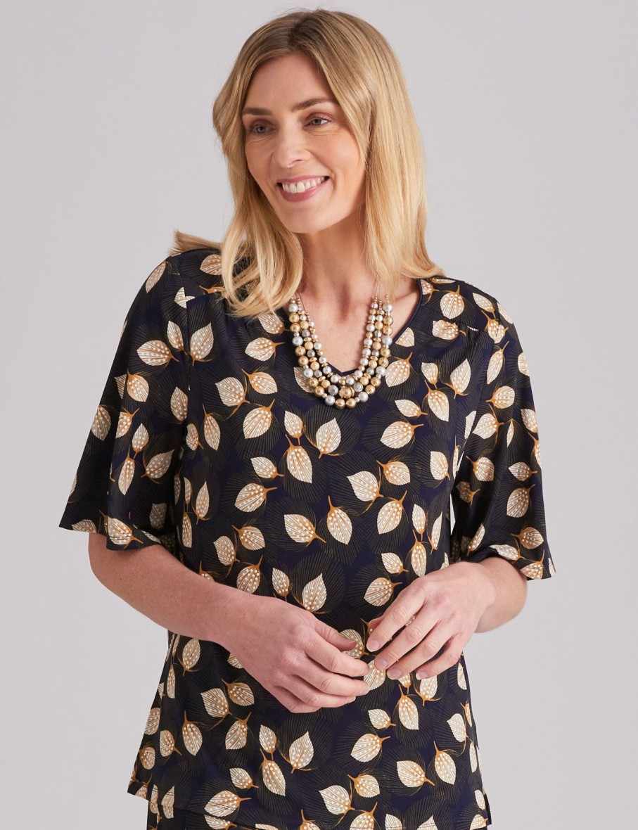 Tops NoniB | Noni B V- Neck Leaf Print Knitwear Top