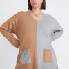 Knitwear Beme | Beme Long Sleeve V Neck Colourblock Jumper