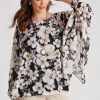 Knitwear LizJordan | Liz Jordan Floral Cape Overlay Top