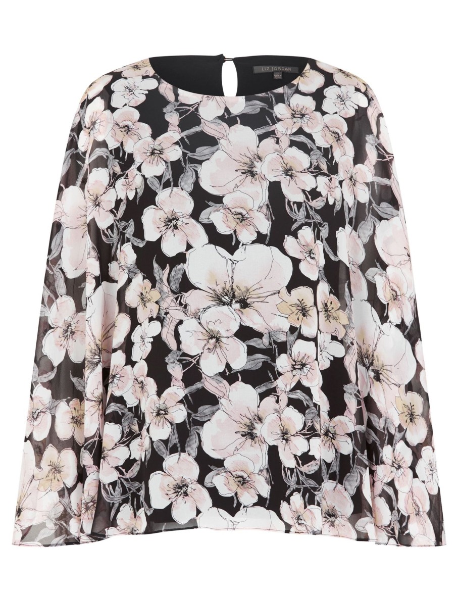 Knitwear LizJordan | Liz Jordan Floral Cape Overlay Top