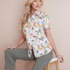 Tops NoniB | Noni B Short Sleeve Print Linen Blouse