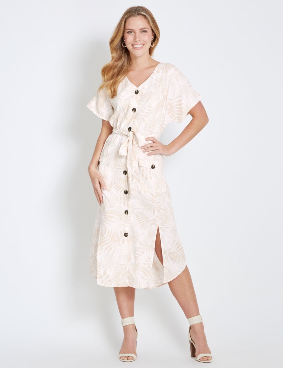 Dresses Rockmans | Rockmans Extended Sleeve Button Through Midi Dress