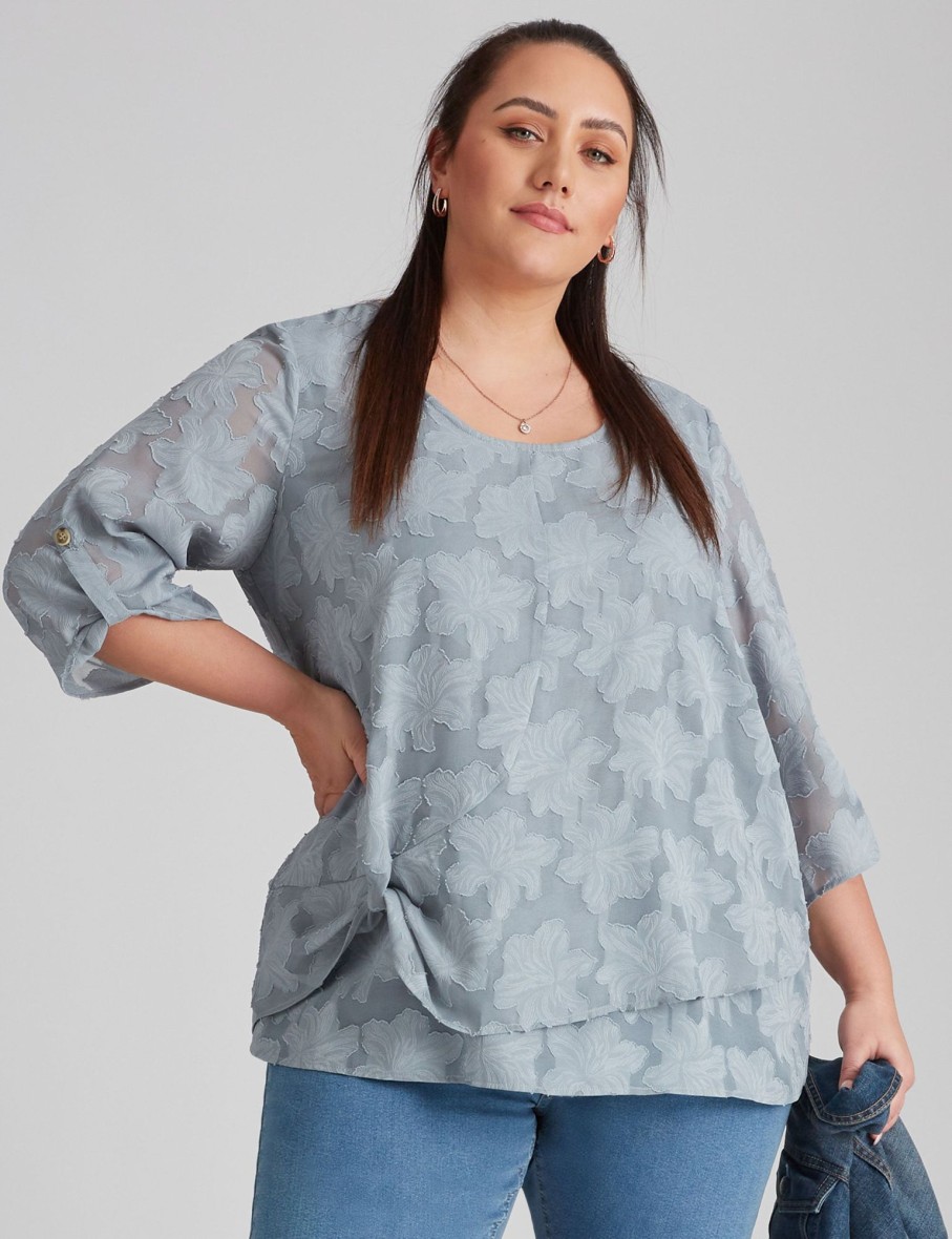 Tops Beme | Beme 3/4 Drag Up Sleeve Burnout Double Layer Top