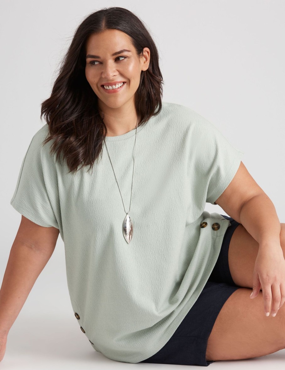 Tops Autograph | Autograph Knitwear Short Sleeve Textured Side Button Top