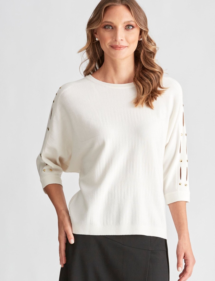 Knitwear LizJordan | Liz Jordan 3/4 Studded Batwing Jumper