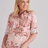 Tops NoniB | Noni B 3/4 Sleeve Print Linen Blouse