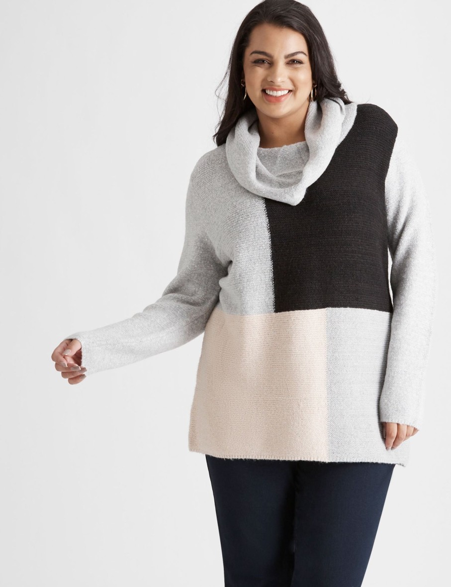 Knitwear Beme | Beme Long Sleeve Colour Block Knitwear Jumper