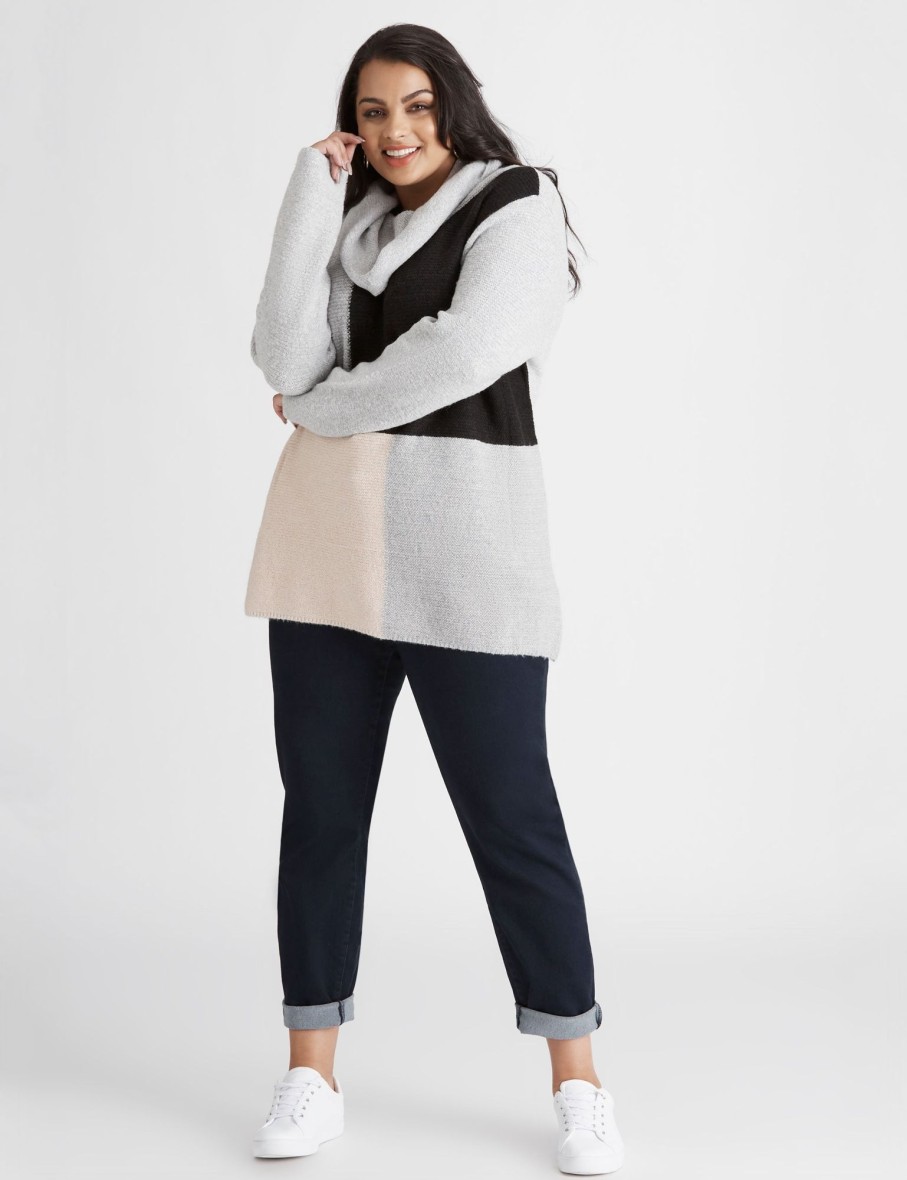 Knitwear Beme | Beme Long Sleeve Colour Block Knitwear Jumper