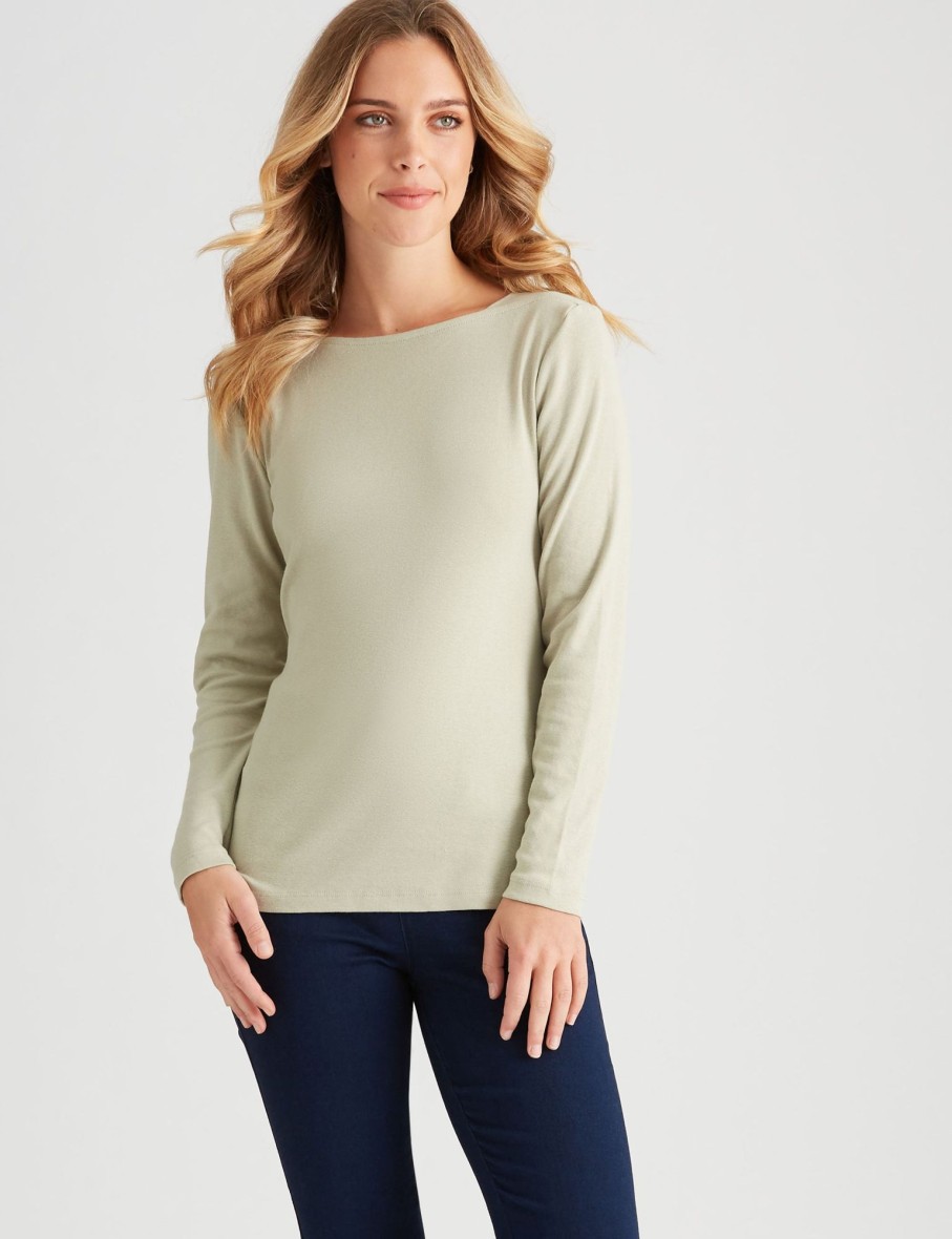 Tops Rockmans | Rockmans Long Sleeve Boat Neck Top