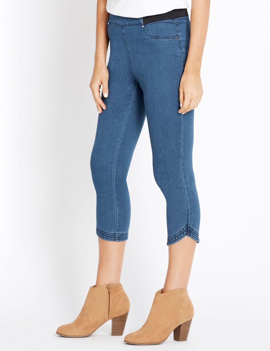 Bottoms Rockmans | Rockmans Crop Curved Hem Mock Pocket Soft Jeggings