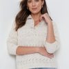 Knitwear Katies | Katies Long Sleeve Half Placket Crochet Cable Jumper