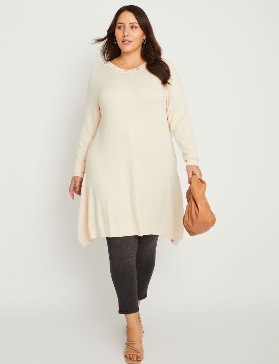 Knitwear Beme | Beme 3/4 Sleeve Eyelet Detail Boat Neck Top