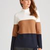 Knitwear WLane | W.Lane Colour Block Funnel Neck Pullover Top