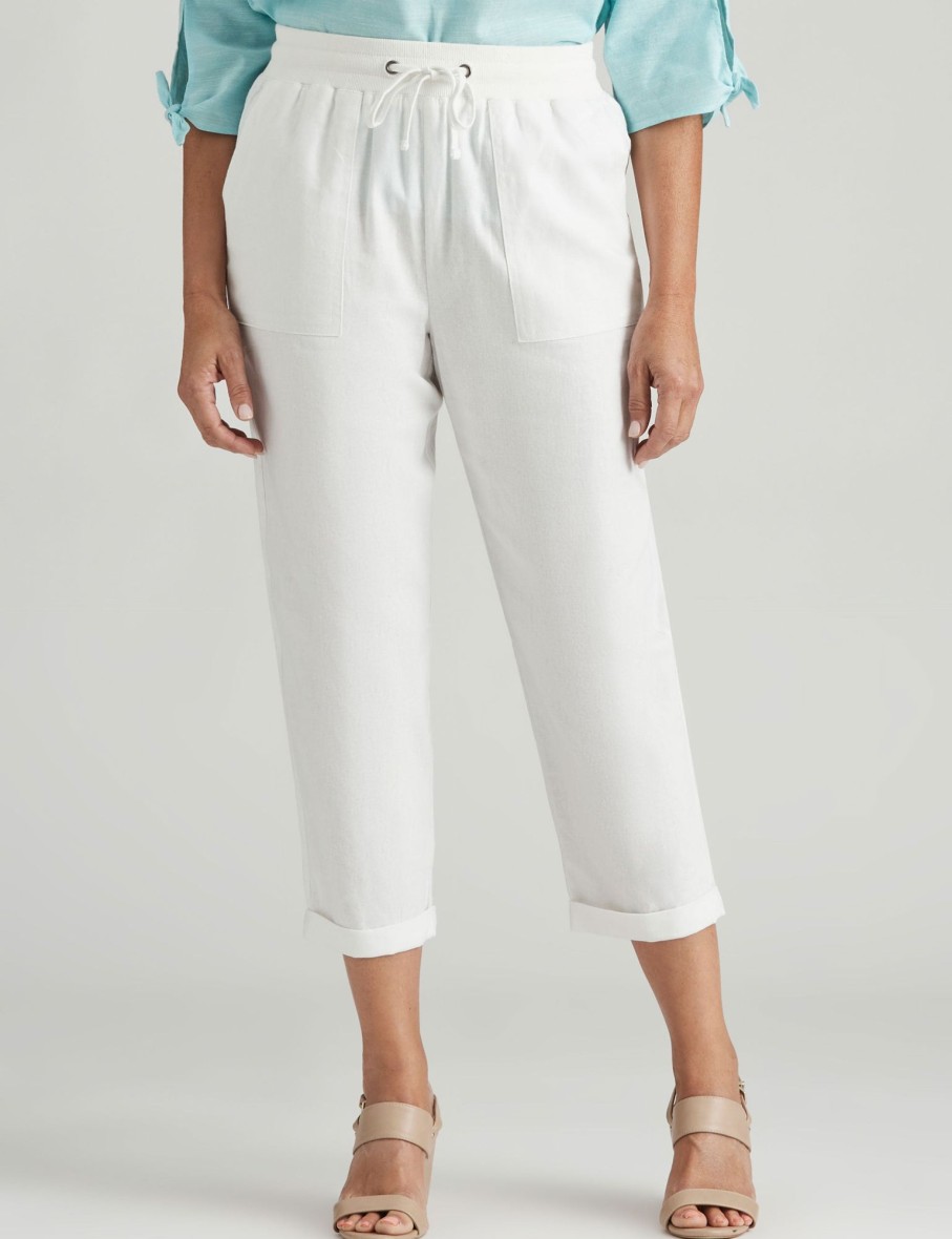 Bottoms Millers | Miller 7/8 Length Rib Waist And Cuff Hem Linen Blend Pants