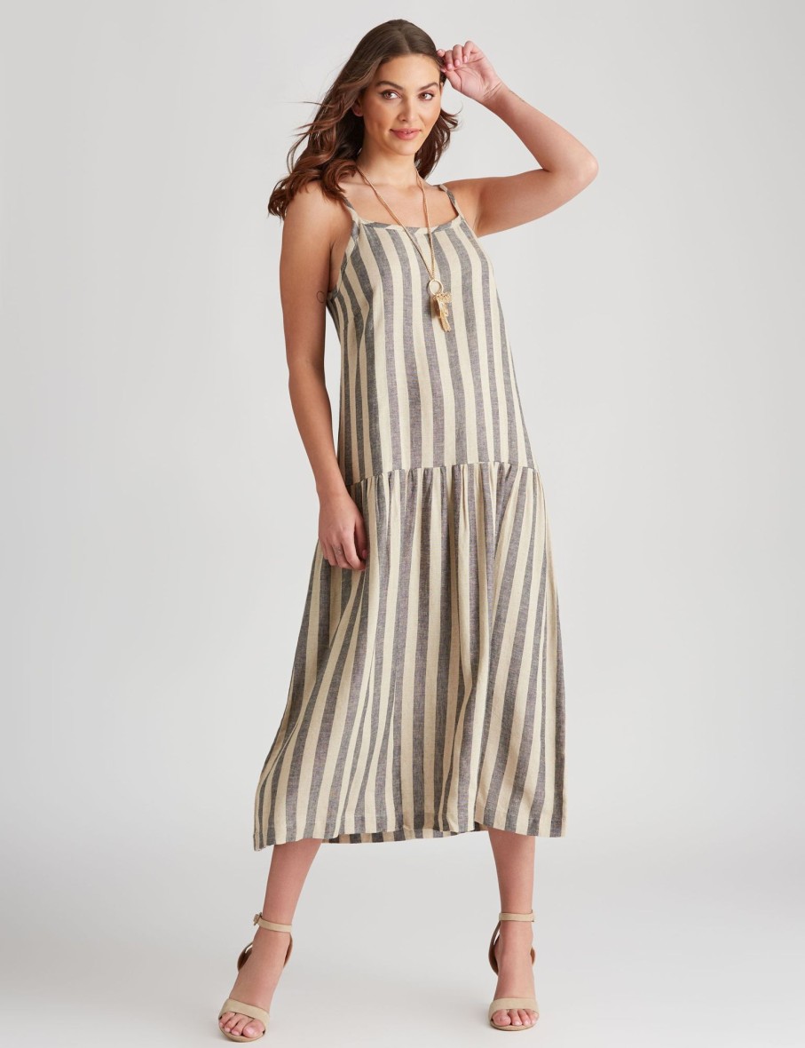 Dresses LizJordan | Liz Jordan Linen Stripe Maxi Dress