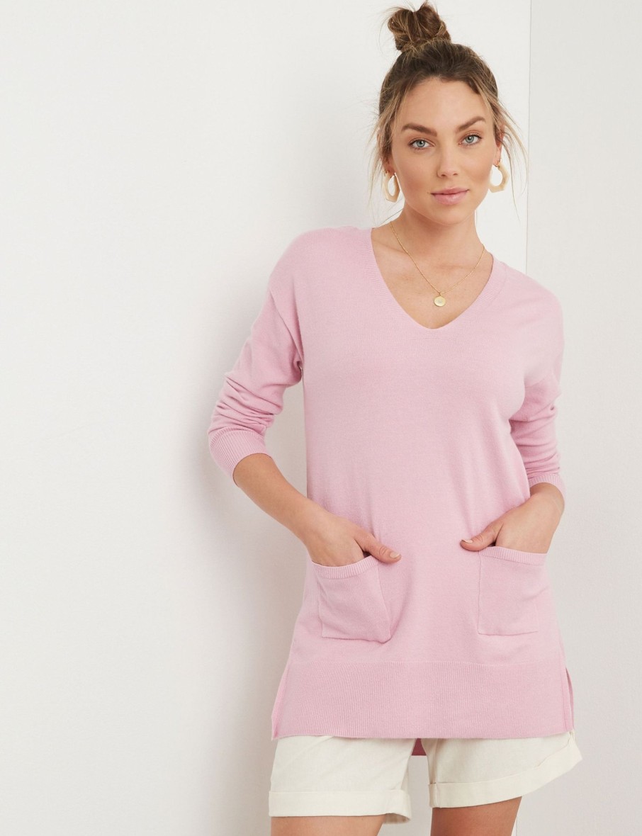 Knitwear Rockmans | Rockmans Long Sleeve V Neck Colourblock Jumper