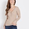 Knitwear Rockmans | Rockmans Long Sleeve V-Neck Rib Knitwear Top