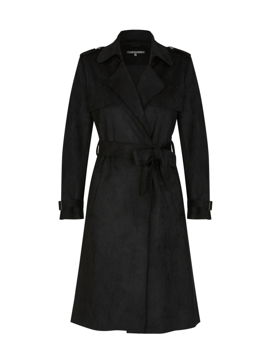 Outerwear LizJordan | Liz Jordan Tie Waist Suedette Trench Coat